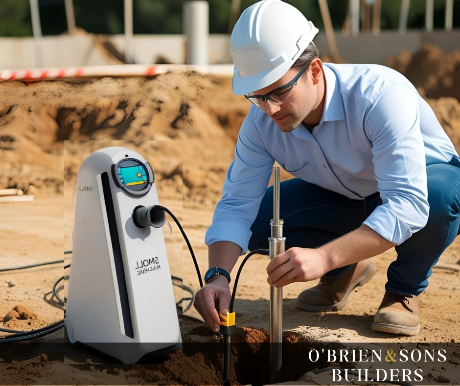 Soil Evaluation with Penetration Device – "Technician conducting a soil test using advanced equipment to evaluate ground support for foundation installation in Tarzana, CA."