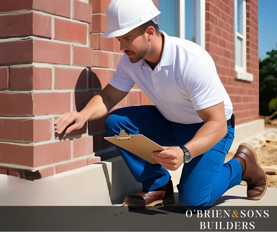 Construction crew inspecting and pouring concrete to form a durable building foundation Relevant tags: foundation design, soil assessment, structural analysis, quality construction, load distribution
